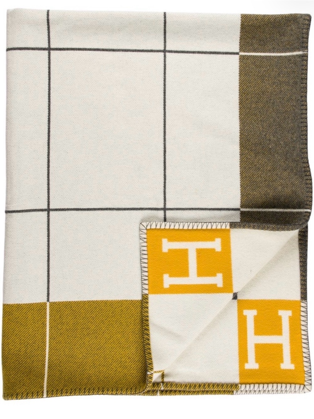 Hermes Avalon III Blanket Throw with H yellow grey